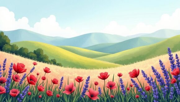 Download Rolling Hills Awash with Poppies and Lav - Rolling hills Collection