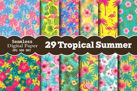Download Pink Tropical Summer Digital Paper - Premium Resources